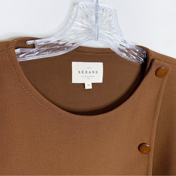 Sezane Ida Blouse (Sz FR 38) Short Sleeve Coffee Brown - Picture 5 of 16
